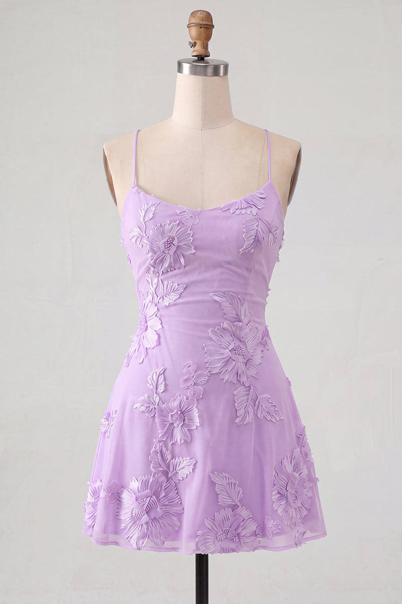 Load image into Gallery viewer, Floral Fuchsia A-Line Spaghetti Straps Short Cocktail Dress