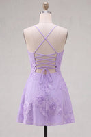 Load image into Gallery viewer, Floral Fuchsia A-Line Spaghetti Straps Short Cocktail Dress