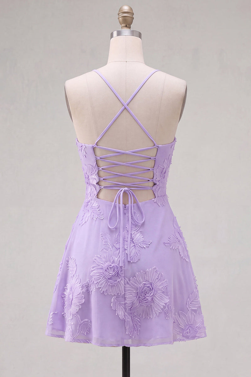 Load image into Gallery viewer, Floral Fuchsia A-Line Spaghetti Straps Short Cocktail Dress