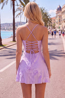 Load image into Gallery viewer, Floral Fuchsia A-Line Spaghetti Straps Short Cocktail Dress