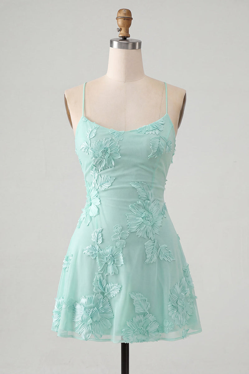 Load image into Gallery viewer, Floral Fuchsia A-Line Spaghetti Straps Short Cocktail Dress