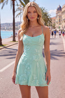 Load image into Gallery viewer, Floral Fuchsia A-Line Spaghetti Straps Short Cocktail Dress