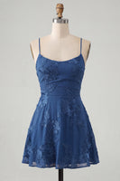 Load image into Gallery viewer, Floral Fuchsia A-Line Spaghetti Straps Short Cocktail Dress