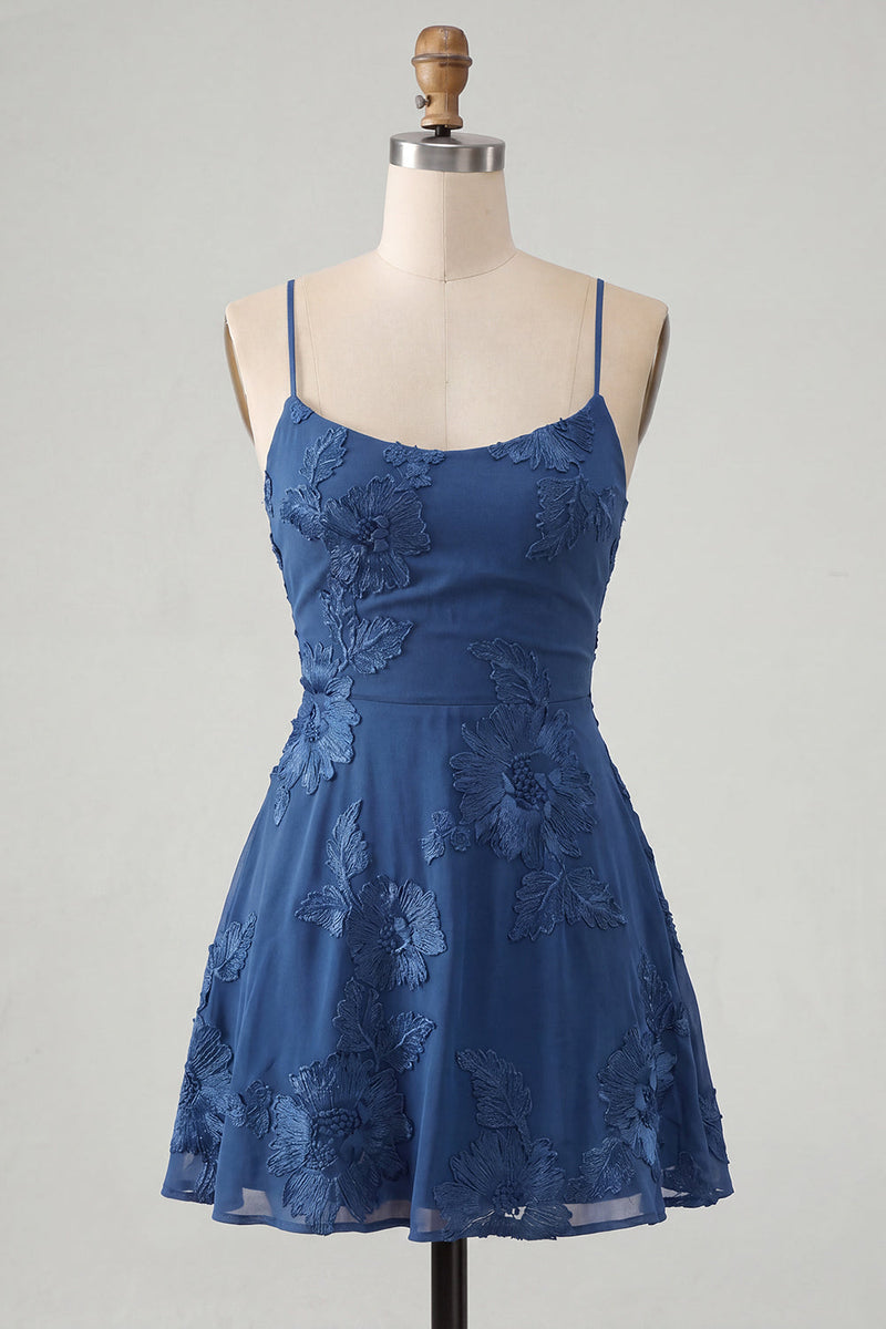 Load image into Gallery viewer, Floral Fuchsia A-Line Spaghetti Straps Short Cocktail Dress