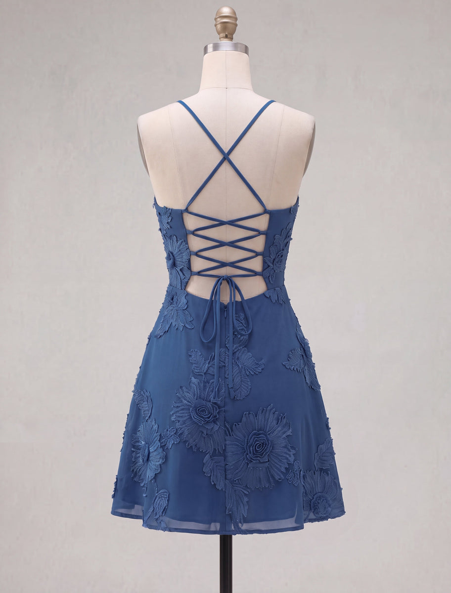 Load image into Gallery viewer, Floral Fuchsia A-Line Spaghetti Straps Short Cocktail Dress