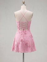 Load image into Gallery viewer, Floral Fuchsia A-Line Spaghetti Straps Short Cocktail Dress