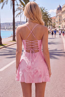 Load image into Gallery viewer, Floral Fuchsia A-Line Spaghetti Straps Short Cocktail Dress