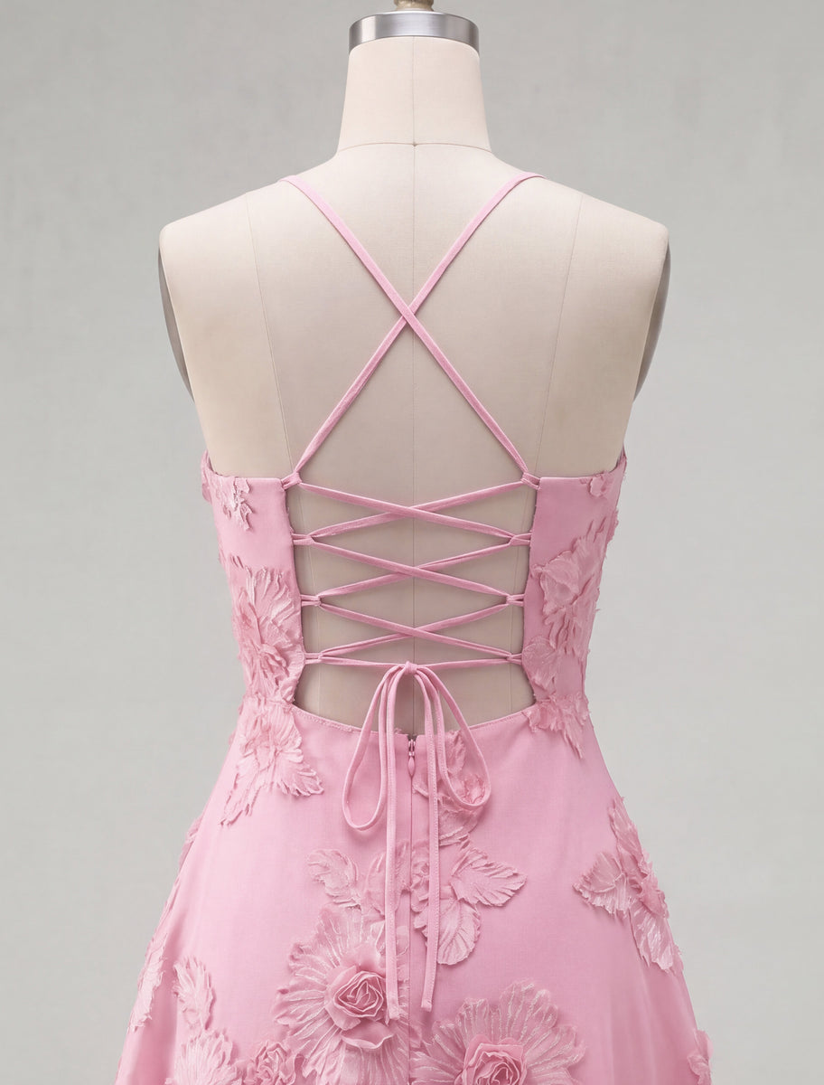 Load image into Gallery viewer, Floral Fuchsia A-Line Spaghetti Straps Short Cocktail Dress