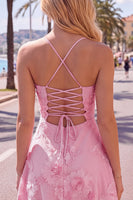 Load image into Gallery viewer, Floral Fuchsia A-Line Spaghetti Straps Short Cocktail Dress