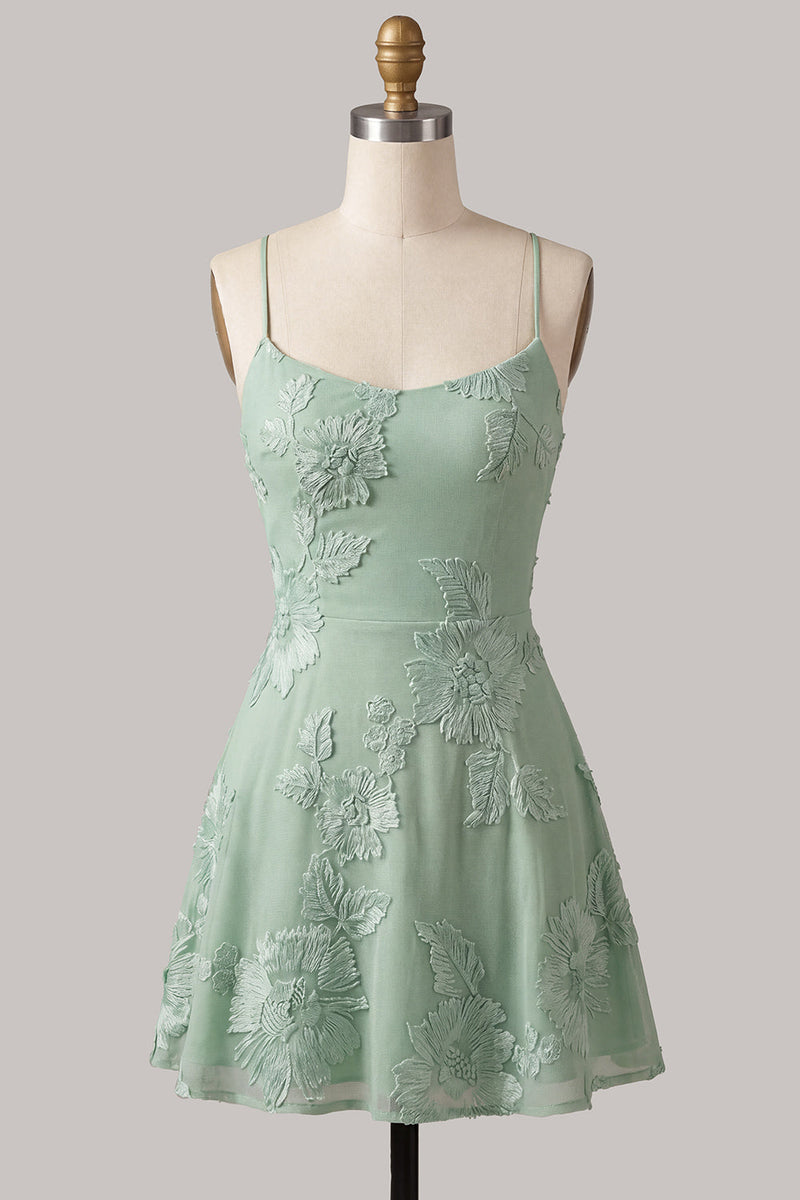 Load image into Gallery viewer, Floral Fuchsia A-Line Spaghetti Straps Short Cocktail Dress