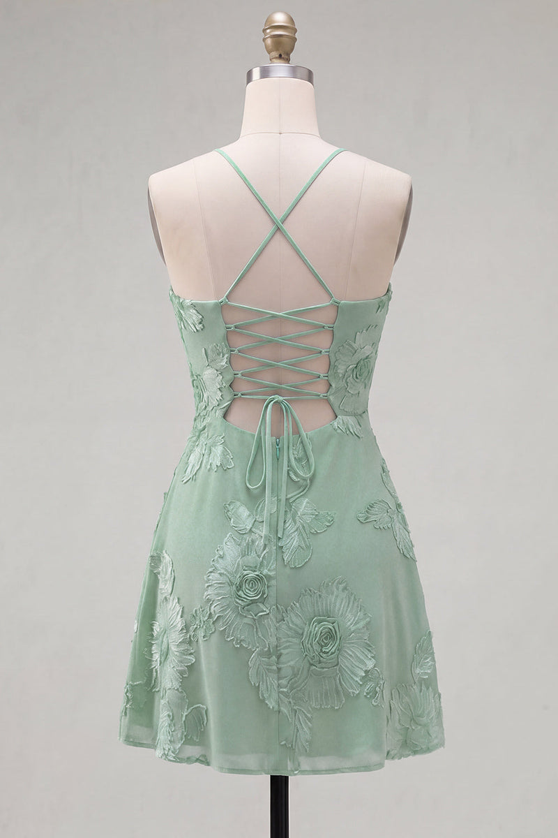 Load image into Gallery viewer, Floral Fuchsia A-Line Spaghetti Straps Short Cocktail Dress