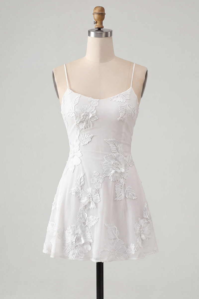 Load image into Gallery viewer, Floral Fuchsia A-Line Spaghetti Straps Short Cocktail Dress