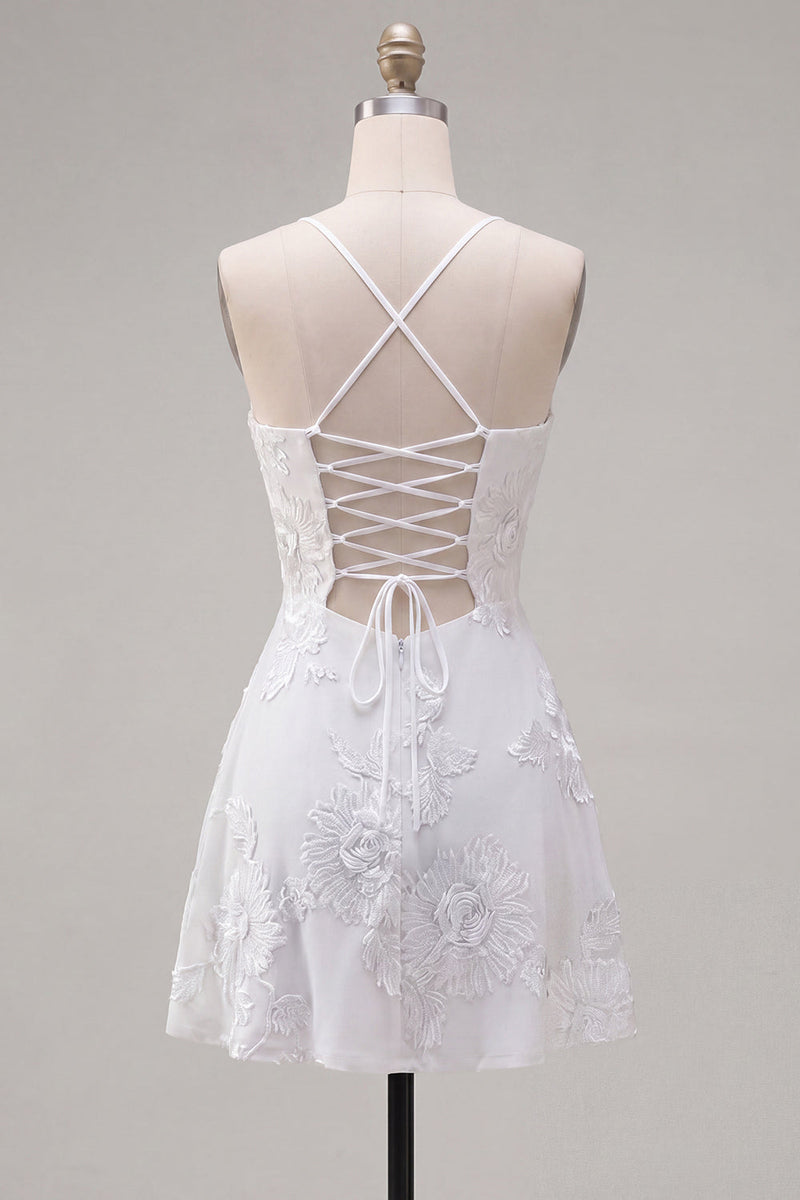 Load image into Gallery viewer, Floral Fuchsia A-Line Spaghetti Straps Short Cocktail Dress