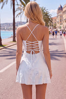 Load image into Gallery viewer, Floral Fuchsia A-Line Spaghetti Straps Short Cocktail Dress