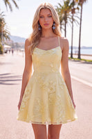 Load image into Gallery viewer, Floral Fuchsia A-Line Spaghetti Straps Short Cocktail Dress
