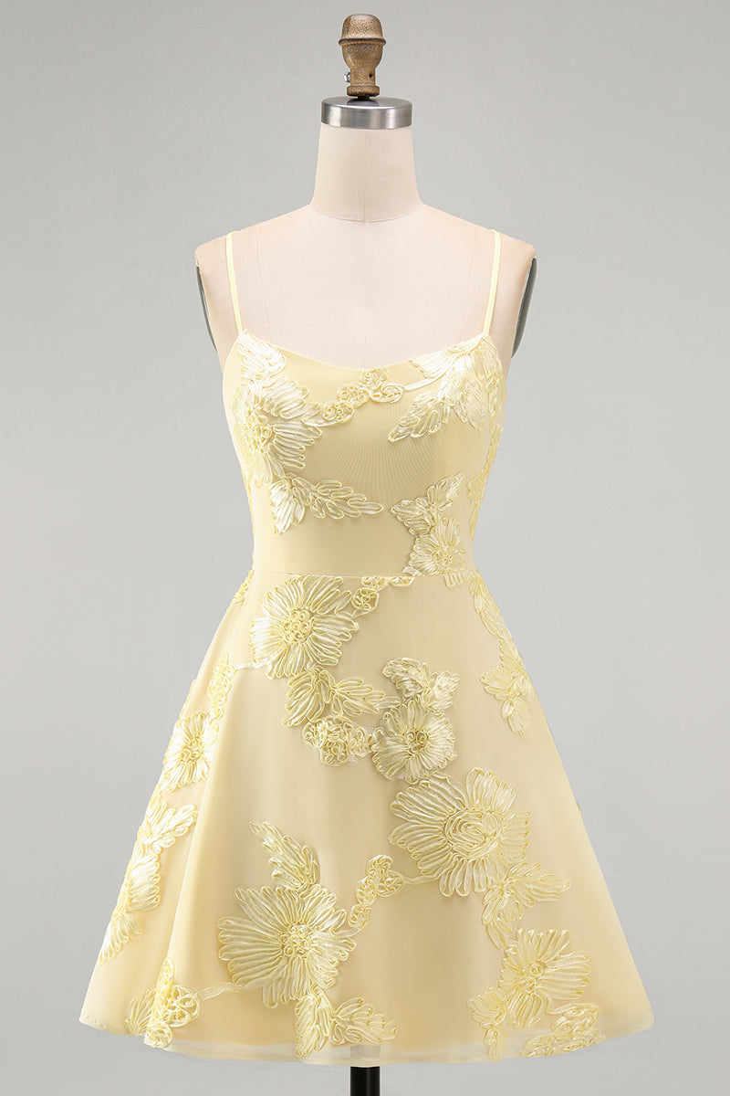 Load image into Gallery viewer, Floral Fuchsia A-Line Spaghetti Straps Short Cocktail Dress