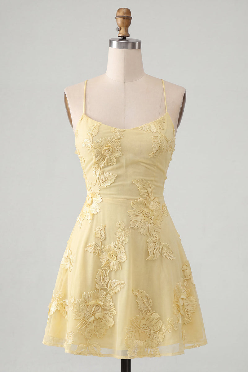 Load image into Gallery viewer, Floral Fuchsia A-Line Spaghetti Straps Short Cocktail Dress