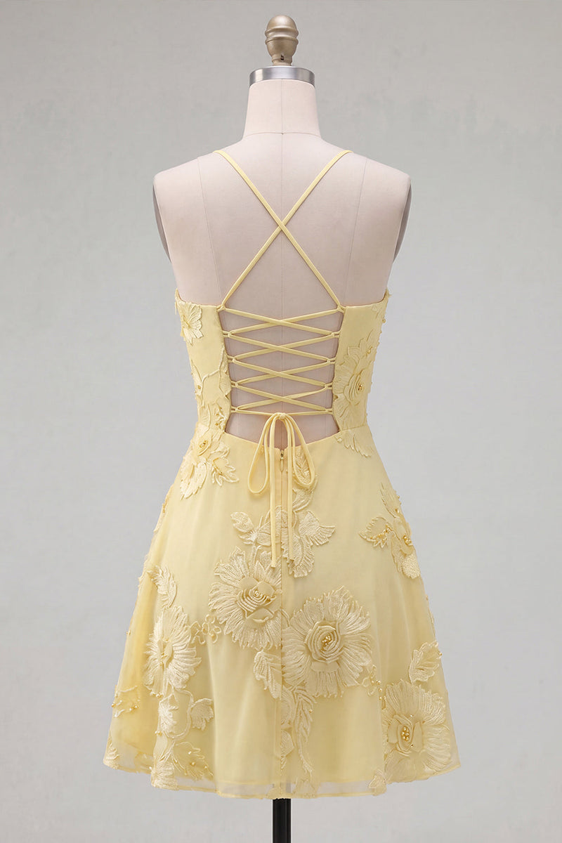 Load image into Gallery viewer, Floral Fuchsia A-Line Spaghetti Straps Short Cocktail Dress