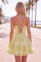 Load image into Gallery viewer, Floral Fuchsia A-Line Spaghetti Straps Short Cocktail Dress