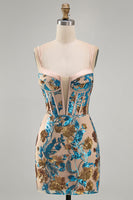 Load image into Gallery viewer, Sparkly Blue Floral Corset Sequin Short Tight Cocktail Dress