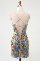 Load image into Gallery viewer, Sparkly Blue Floral Corset Sequin Short Tight Cocktail Dress