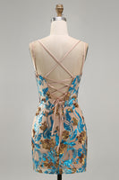 Load image into Gallery viewer, Sparkly Blue Floral Corset Sequin Short Tight Cocktail Dress