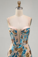 Load image into Gallery viewer, Sparkly Blue Floral Corset Sequin Short Tight Cocktail Dress