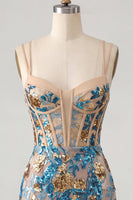 Load image into Gallery viewer, Sparkly Blue Floral Corset Sequin Short Tight Cocktail Dress