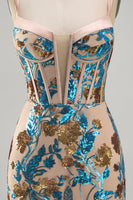 Load image into Gallery viewer, Sparkly Blue Floral Corset Sequin Short Tight Cocktail Dress