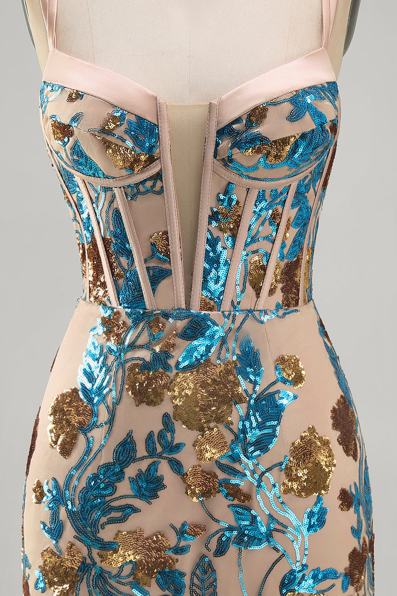 Load image into Gallery viewer, Sparkly Blue Floral Corset Sequin Short Tight Cocktail Dress