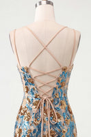 Load image into Gallery viewer, Sparkly Blue Floral Corset Sequin Short Tight Cocktail Dress