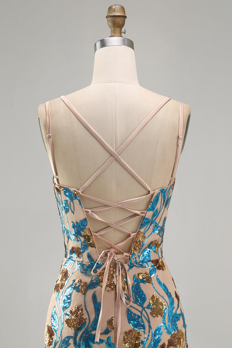 Load image into Gallery viewer, Sparkly Blue Floral Corset Sequin Short Tight Cocktail Dress