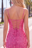 Load image into Gallery viewer, Floral Blue Purple Tight Spaghetti Straps Short Cocktail Dress with Beading