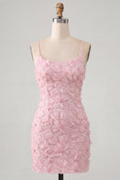Load image into Gallery viewer, Floral Blue Purple Tight Spaghetti Straps Short Cocktail Dress with Beading