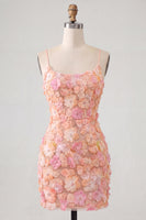 Load image into Gallery viewer, Floral Blue Purple Tight Spaghetti Straps Short Cocktail Dress with Beading