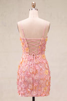 Load image into Gallery viewer, Floral Blue Purple Tight Spaghetti Straps Short Cocktail Dress with Beading