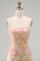 Load image into Gallery viewer, Floral Blue Purple Tight Spaghetti Straps Short Cocktail Dress with Beading