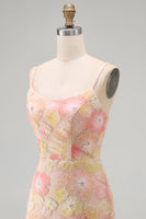 Load image into Gallery viewer, Floral Blue Purple Tight Spaghetti Straps Short Cocktail Dress with Beading