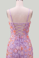 Load image into Gallery viewer, Floral Blue Purple Tight Spaghetti Straps Short Cocktail Dress with Beading