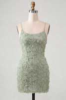 Load image into Gallery viewer, Floral Blue Purple Tight Spaghetti Straps Short Cocktail Dress with Beading