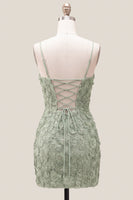 Load image into Gallery viewer, Floral Blue Purple Tight Spaghetti Straps Short Cocktail Dress with Beading