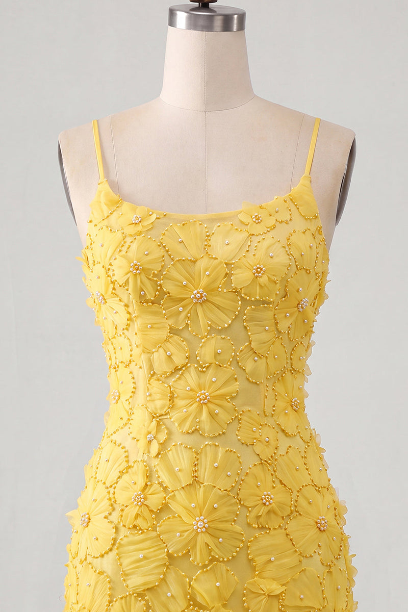 Load image into Gallery viewer, Floral Blue Purple Tight Spaghetti Straps Short Cocktail Dress with Beading