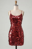 Load image into Gallery viewer, Sparkly Champagne Tight Spaghetti Straps Sequin Short Cocktail Dress