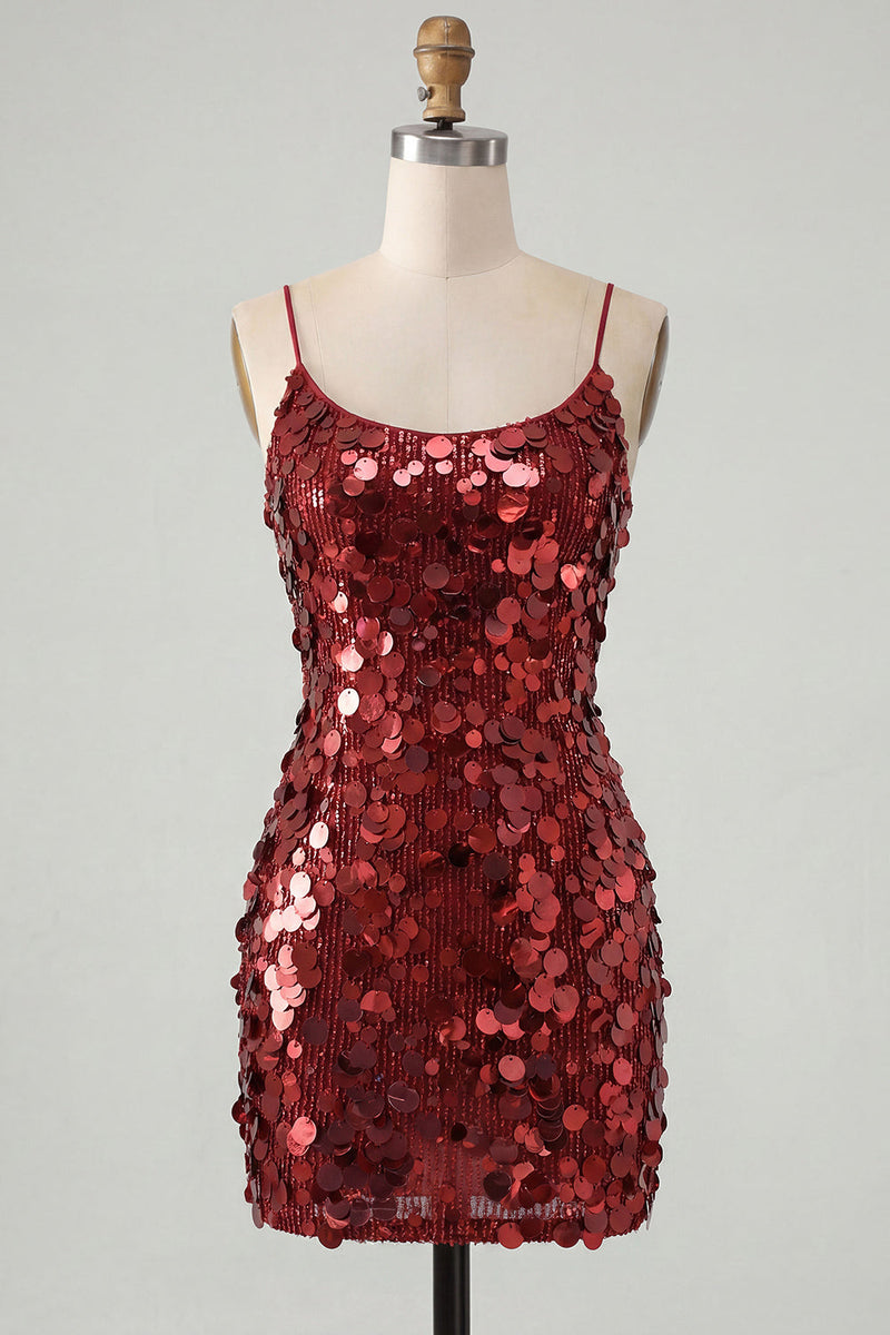 Load image into Gallery viewer, Sparkly Champagne Tight Spaghetti Straps Sequin Short Cocktail Dress
