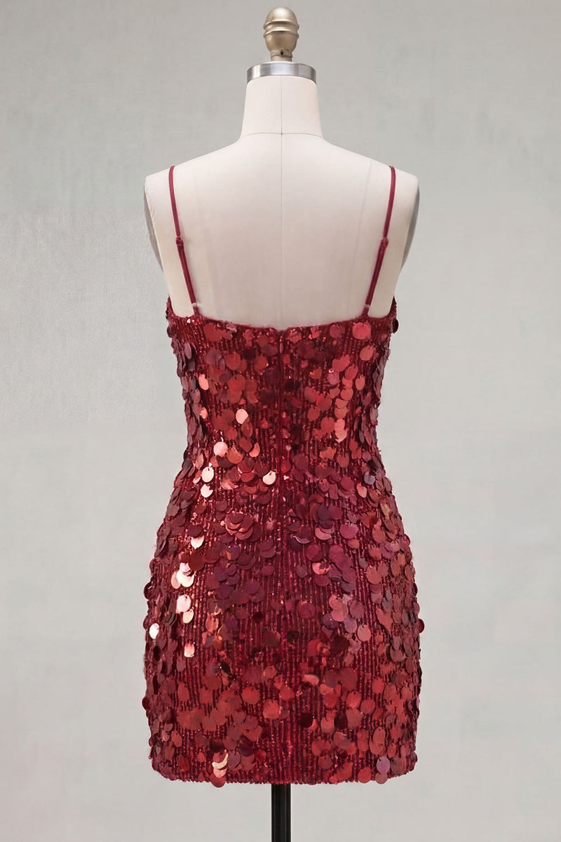 Load image into Gallery viewer, Sparkly Champagne Tight Spaghetti Straps Sequin Short Cocktail Dress