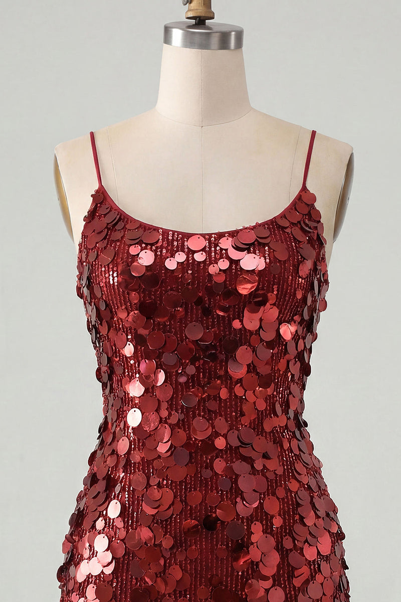 Load image into Gallery viewer, Sparkly Champagne Tight Spaghetti Straps Sequin Short Cocktail Dress