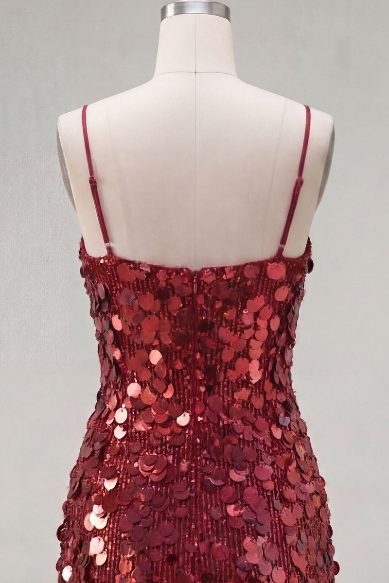 Load image into Gallery viewer, Sparkly Champagne Tight Spaghetti Straps Sequin Short Cocktail Dress