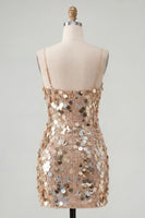 Load image into Gallery viewer, Sparkly Champagne Tight Spaghetti Straps Sequin Short Cocktail Dress