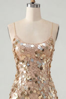 Load image into Gallery viewer, Sparkly Champagne Tight Spaghetti Straps Sequin Short Cocktail Dress