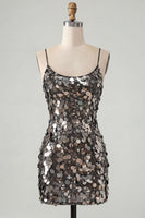 Load image into Gallery viewer, Sparkly Champagne Tight Spaghetti Straps Sequin Short Cocktail Dress